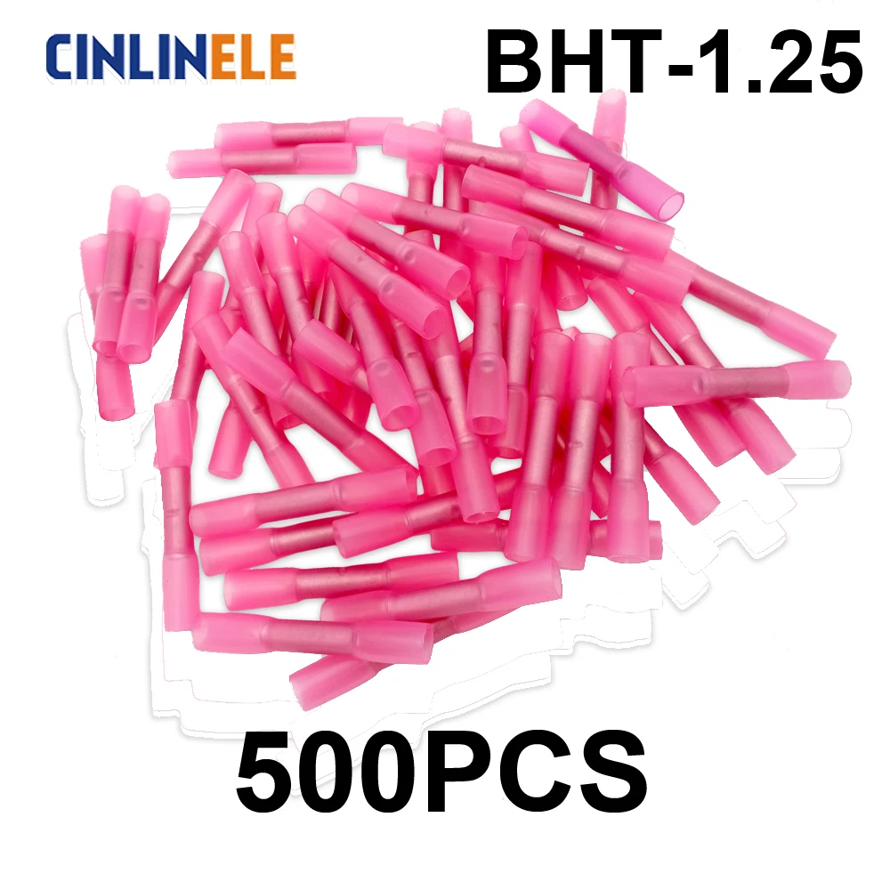 

500pcs BHT1.25 Insulated Heat Shrink Butt Wire Electrical Crimp Terminal Connector 22-18AWG 0.5-1.0mm BHT1 BHT-1.25