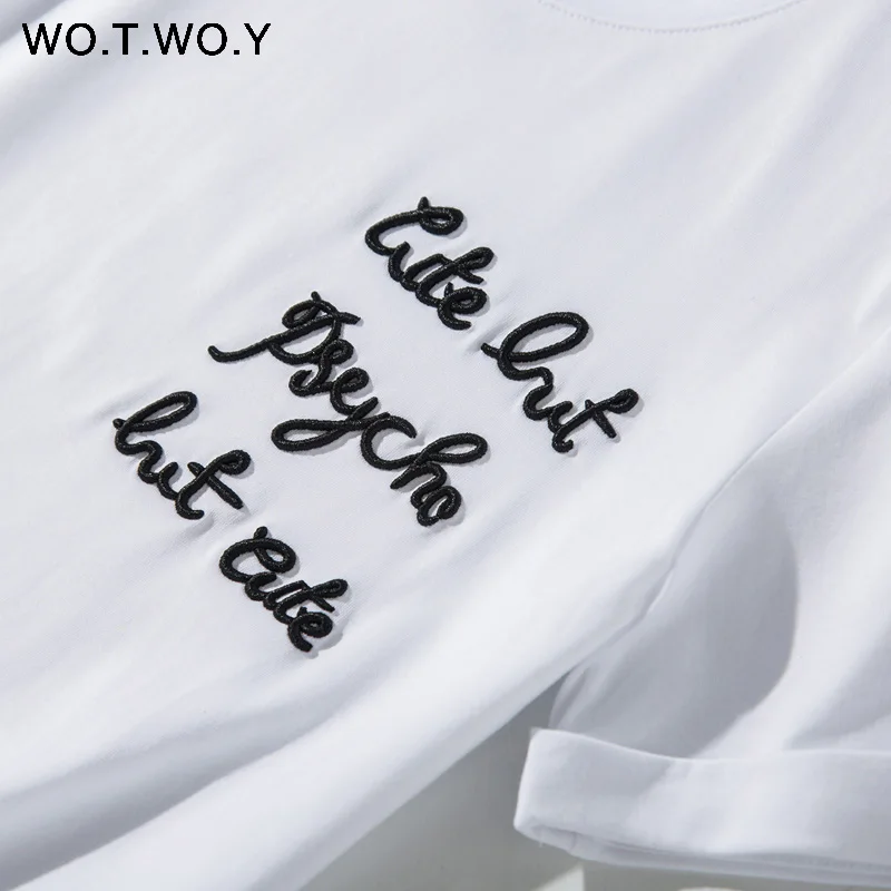 Женская футболка с коротким рукавом WOTWOY белая хлопковая Футболка круглым