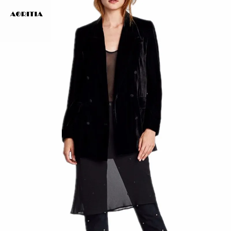 Женский двубортный бархатный блейзер костюм с длинными рукавами рабочая одежда