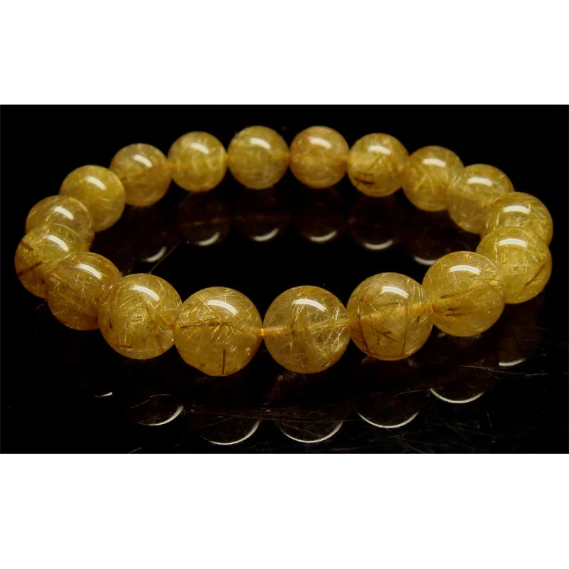 

Wholesale Genuine Yellow Needle Gold Rutile Quartz Men's Bracelet Round Big Beads Golden Rutilated 11mm Fit Jewelry DIY