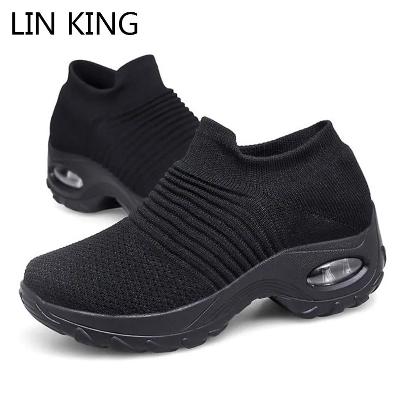 LIN KING/дышащие женские кроссовки размера плюс; обувь для танцев на платформе; слипоны, увеличивающие рост; лоферы; нескользящая повседневная обувь для улицы