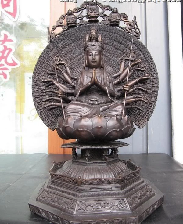 Китайская 100% чистая бронза 1000 рук Avalokitesvara Kwan Yin статуя Будды|Статуи и скульптуры| |