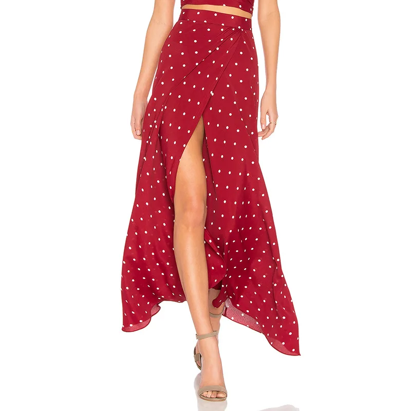 Для женщин 2019 короткий рукав красный винтаж в горошек длинное платье летнее