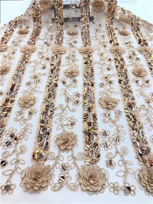 3D цветок кружевной сетчатый Тюль с бисером африканская сетка пайетки кружева