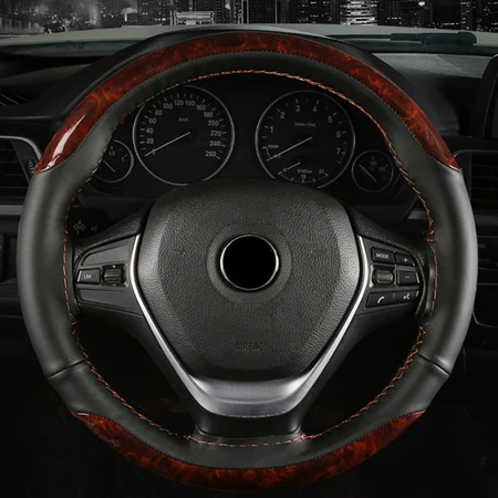 Brown Ручной пошив чехол рулевого колеса автомобиля Funda Volante дышащий деревянный стиль Volant Оплетка на руль для 37 см 38 см - Название цвета: Brown