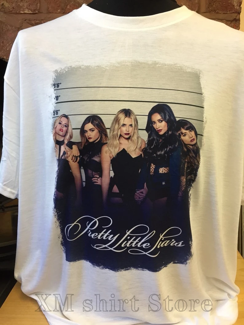 Надписью Pretty Little Liars и белая футболка для мужчин женщин все размеры 100% хлопок