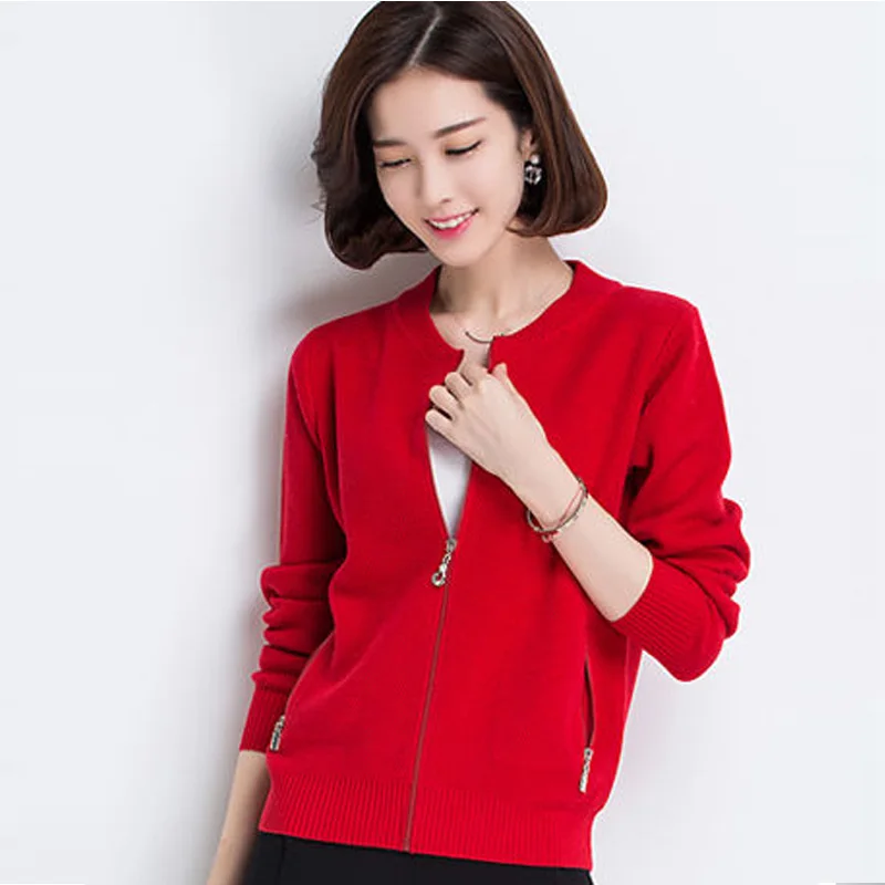VANGULL 2019 Autumn Winter New Casual Women Knitting Sweater Cardigans zipper solid O-neck Long Sleeve Short sweater Outerwear |