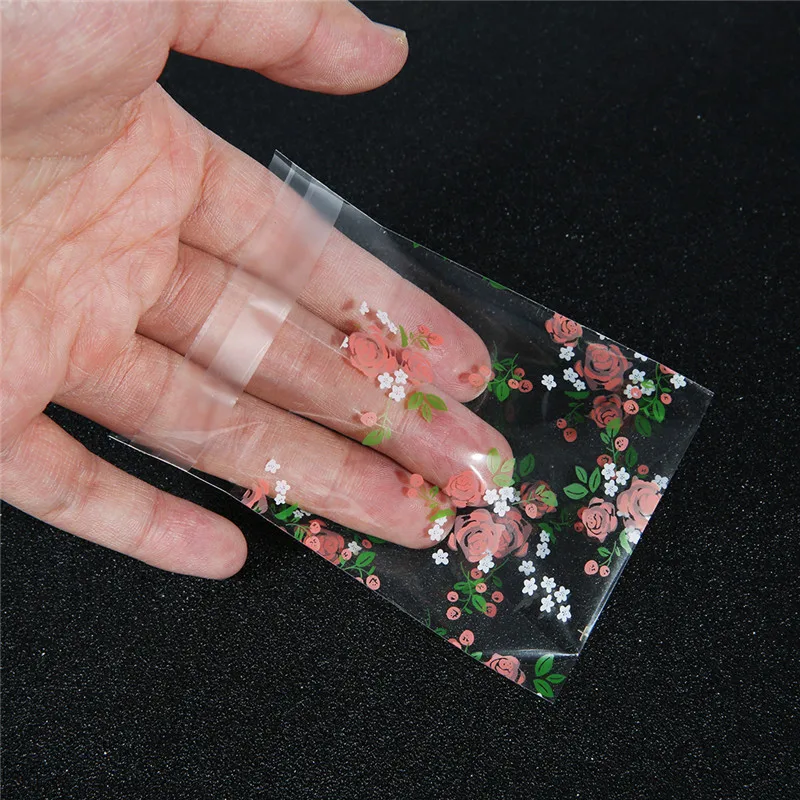 100pcs/lot Rose Flower Pattern Transparent Festive Gift Bags Cello Self-adhesive Cookie for Christmas Package | Украшения и