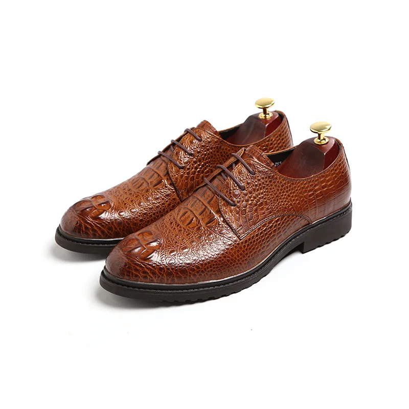 

British Men Crocodile Pattern Derby Shoes Fashion Pointed Toe PU Leather Shoes