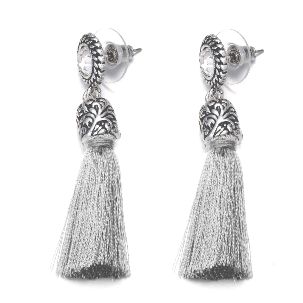 PrePiece Carved Design Brincos Anti-silver Color Alloy Long Ribbon Dangle Tassel Earrings New Ethnic Jewelry for Women PE0273 | Украшения и