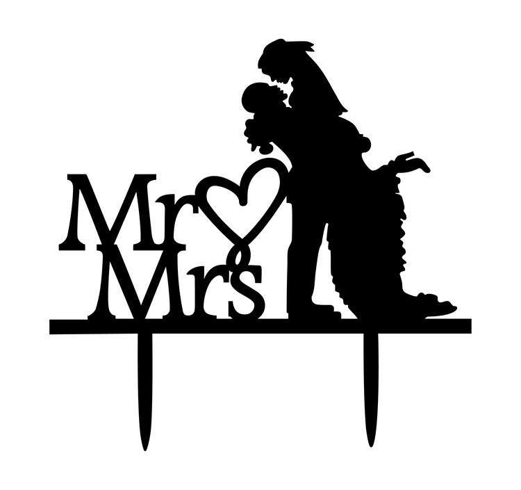 

Acrylic Love Heart Wedding Cake Flag Topper Mr & Mrs Bride Groom Cake Flags For Wedding Anniversary Party