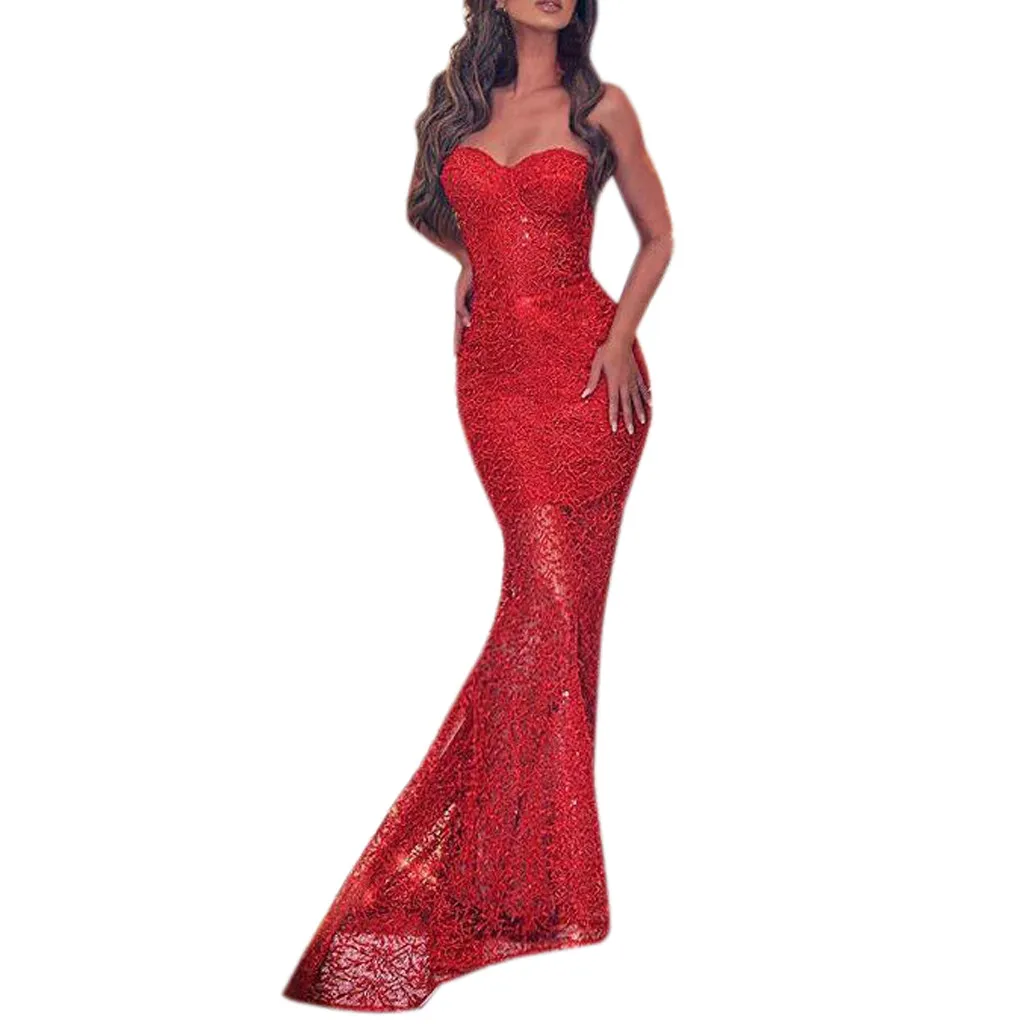 Женское длинное платье русалка Красное Облегающее Платье без рукавов с
