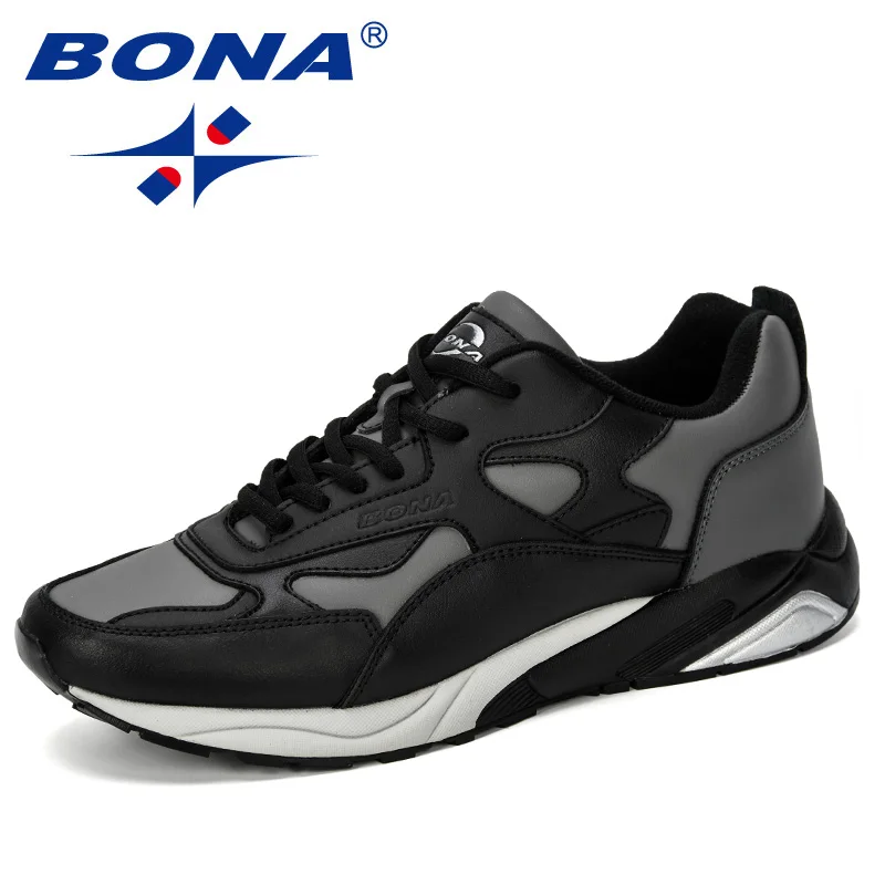 Charcoal grey D grey BONA/Новинка года; классические стильные мужские кроссовки; мужские кроссовки большого размера; кожаные мужские кроссовки; спортивная Уличная обувь для бега - Цвет: Charcoal grey D grey