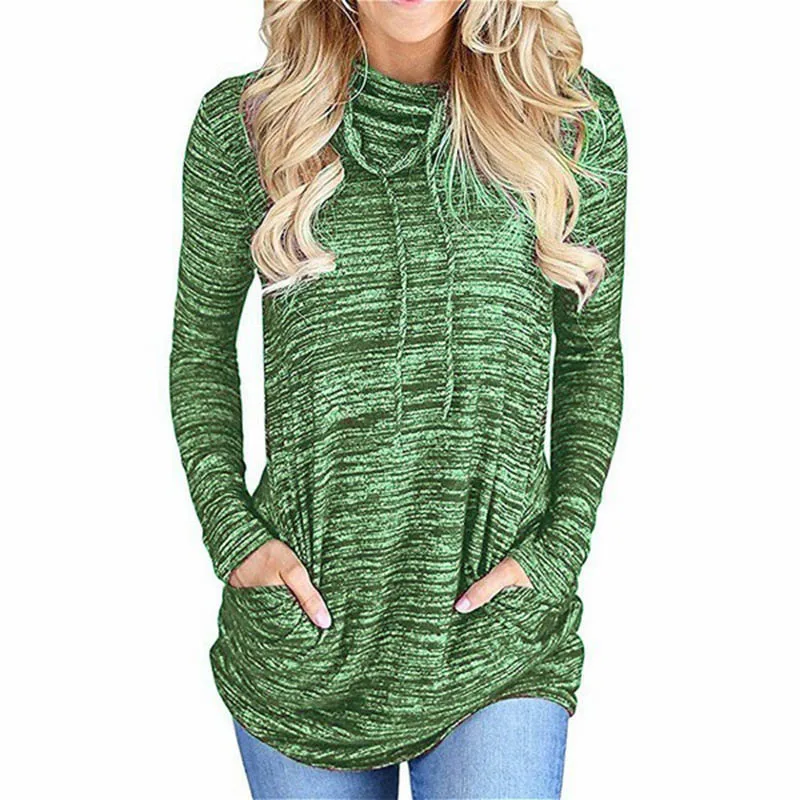 

Newly Women Lady Top Tee Long Sleeve Round Collar Loose Fashion Pocket For Autumn m99