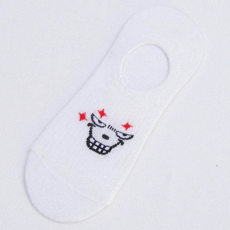 White Socks Women Lovely Cotton Expression Print Invisible Socks Heel Silica Gel Non-slip Girl Boat Socks Funny - Цвет: Evil