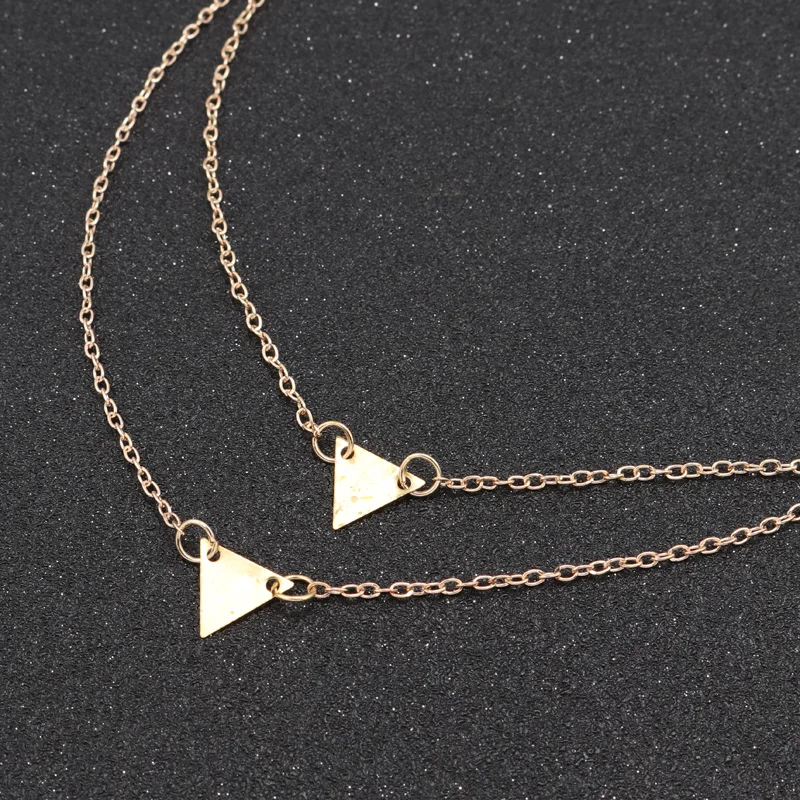Tenande Simple Style Punk Double Layer Charm Chain Jewelry Gold Color Small Sequins Triangle Necklaces &amp Pendants for Women Gift |