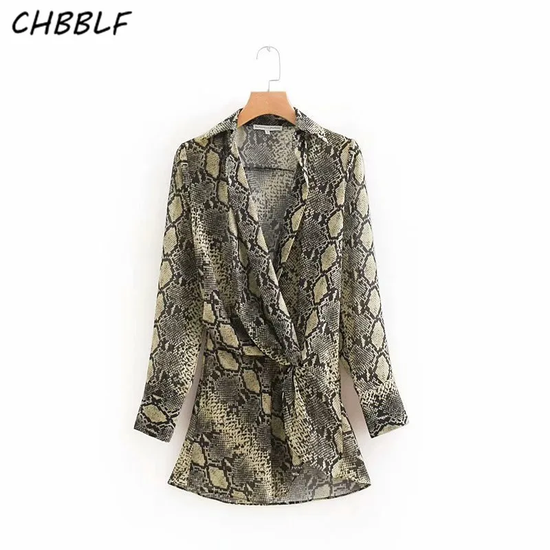CHBBLF Женские винтажные Длинные Блузки с принтом змеиной кожи асимметричные