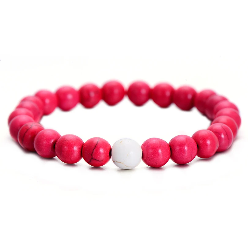 Bohemia Red and White Natural Stone Beads Bracelet Set For Men Women Fashion Couple Jewelry Classic Distance Bracelets Hot | Украшения и