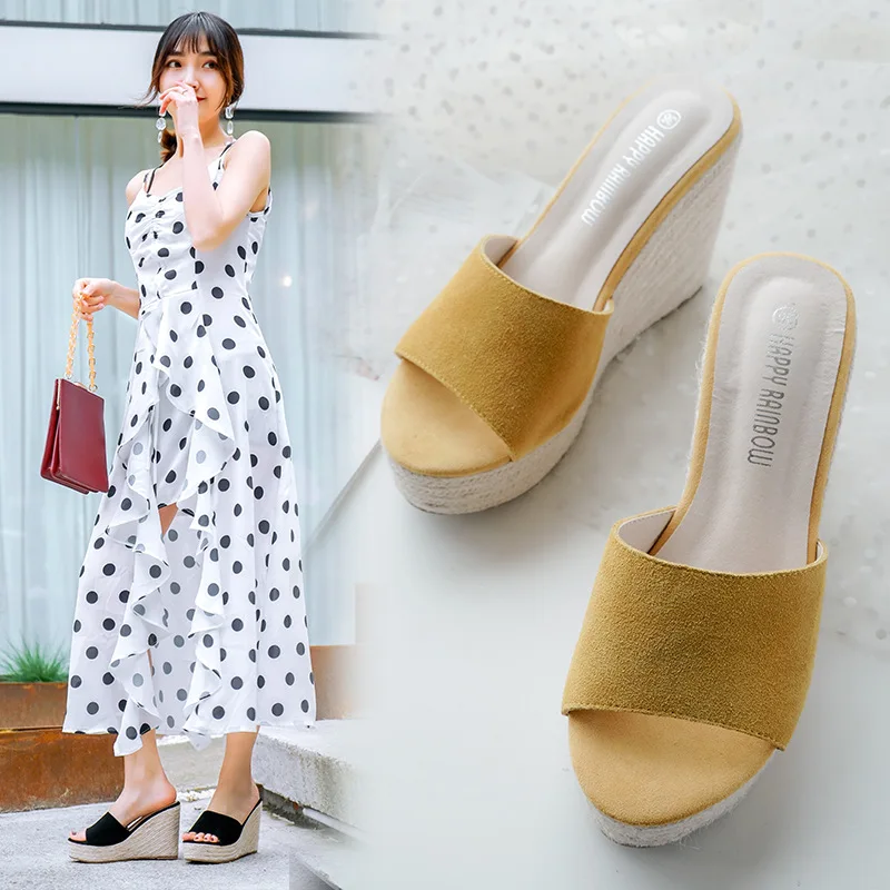 Женские туфли на танкетке с каблуком женские водные тапочки кожаные летние