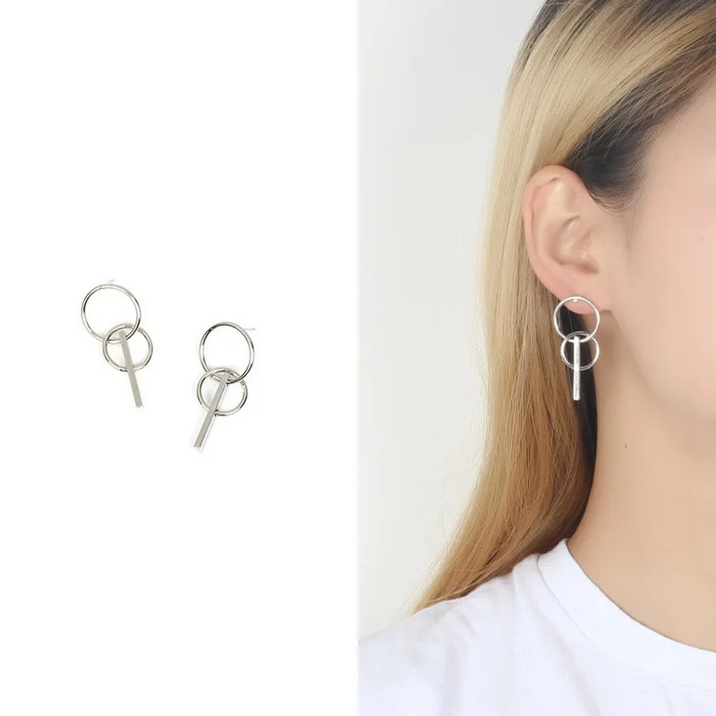 Милые корейские геометрические двойные круглые серьги гвоздики для женщин