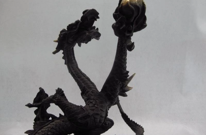 12 Chinese Royal Copper Bronze Home Feng Shui Spiral Fly Dragon Play Bead Statue | Дом и сад