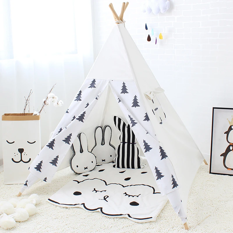 Детская палатка Tipi с черным деревом игровой домик для детей хлопок Wigwam холст