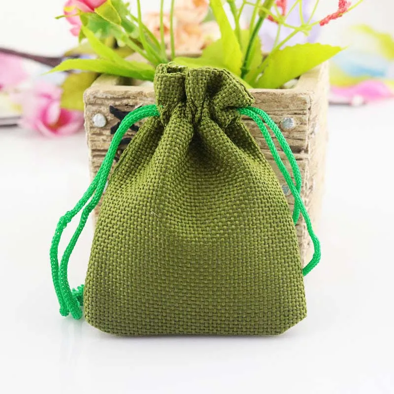 green 50 шт., винтажная коробка для конфет из натуральной мешковины hesasia, украшение для свадебной вечеринки, мешочек с кулиской, джутовые подарочные сумки, упаковка для ювелирных изделий - Цвет: green