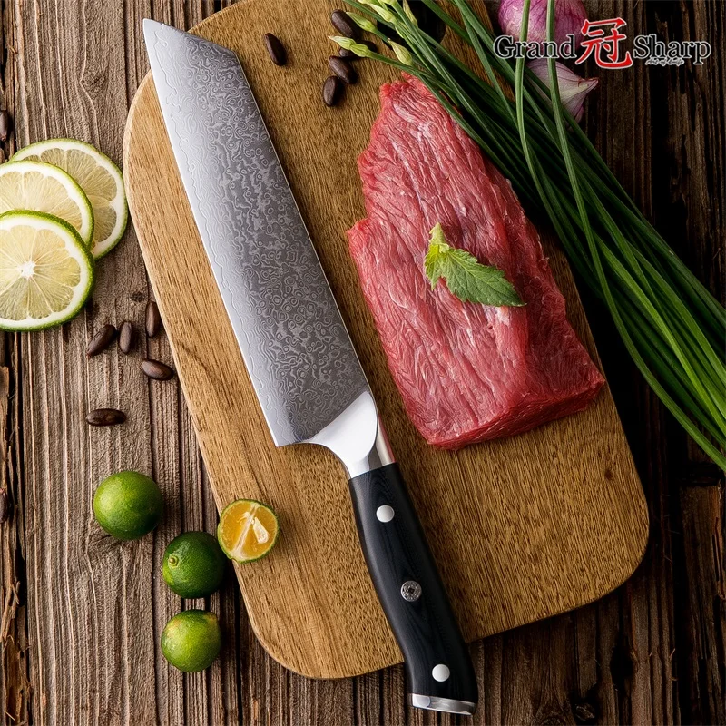 7 ''Дамаск Кухня ножи профессиональный кирицукэ гьюто шеф-повара Ножи
