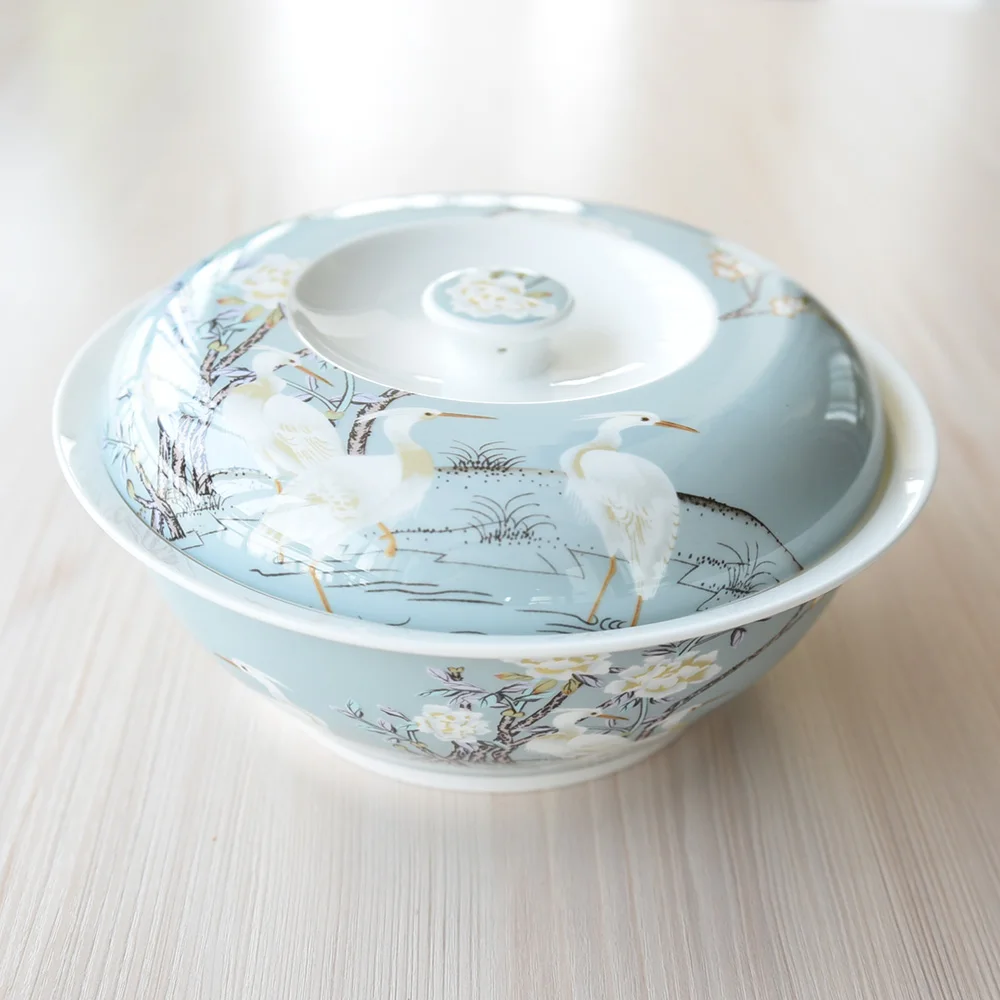 Фарфоровые керамические миски для супа с краном большая емкость набор крышкой