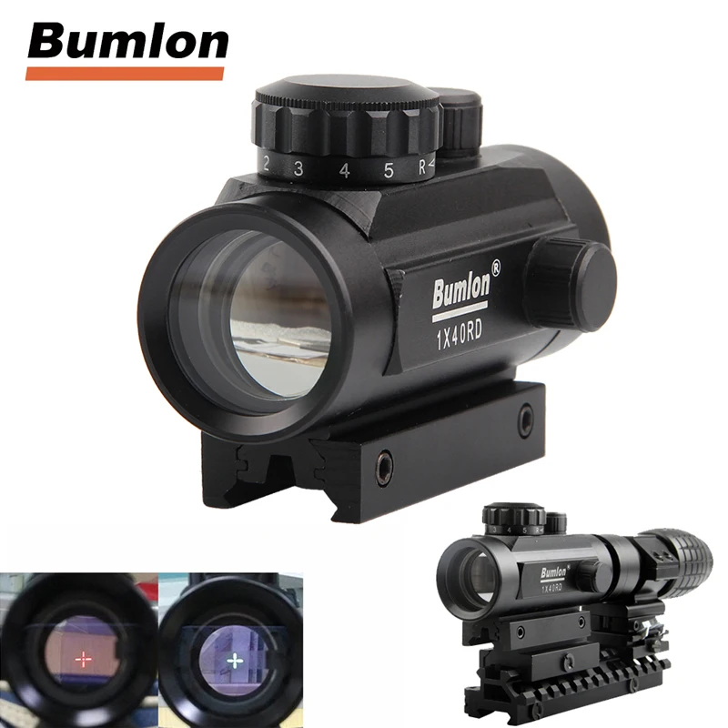 1x40mm Red Green Dot Sight Holographic Cross Hari Rifle Scope 11 and 20mm Rail Mount for Tactical Hunting Airsoft RL5-0003BL | Спорт и