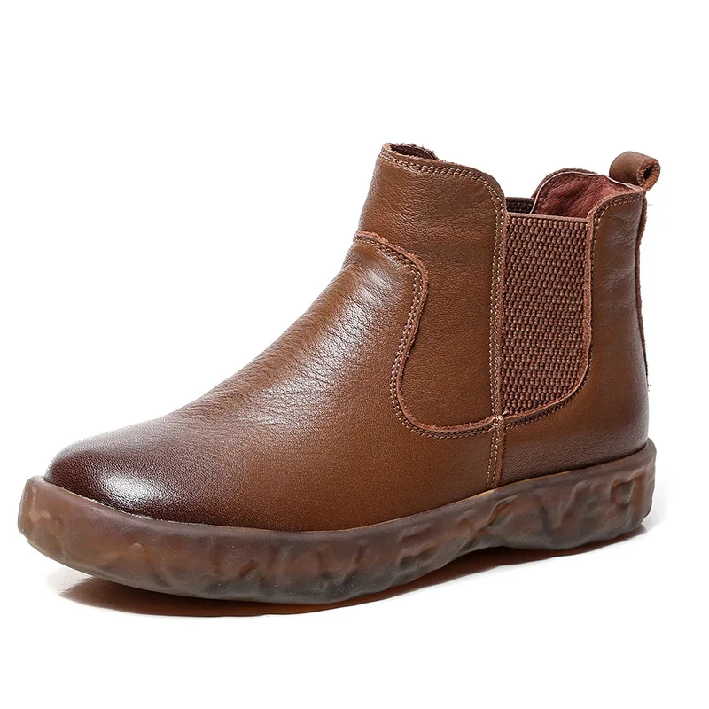 

CuddlyIIPanda Women Fashion Ankle Boots Genuine Leather Spring Autumn Short Boots Winter Warm Retro Chelsea Boots Botas Mujer