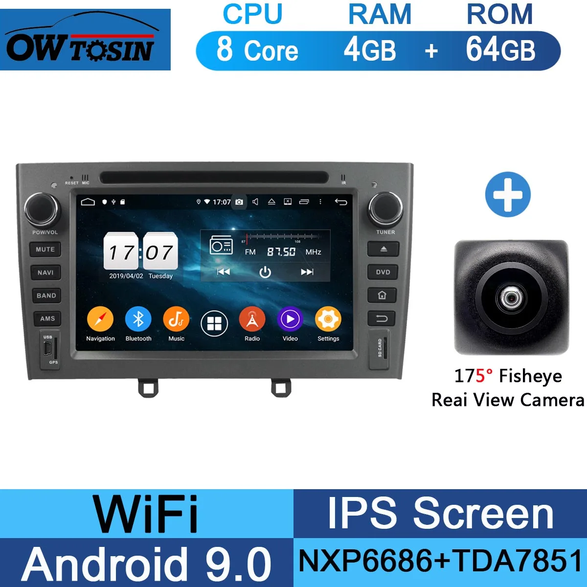 64G Fisheye Camera " ips Восьмиядерный 4 Гб ОЗУ+ 64 Гб ПЗУ Android 9,0 автомобильный DVD радио gps для peugeot 408 308 308SW 2007-2011 DSP CarPlay Parrot BT стерео - Цвет: 64G Fisheye Camera
