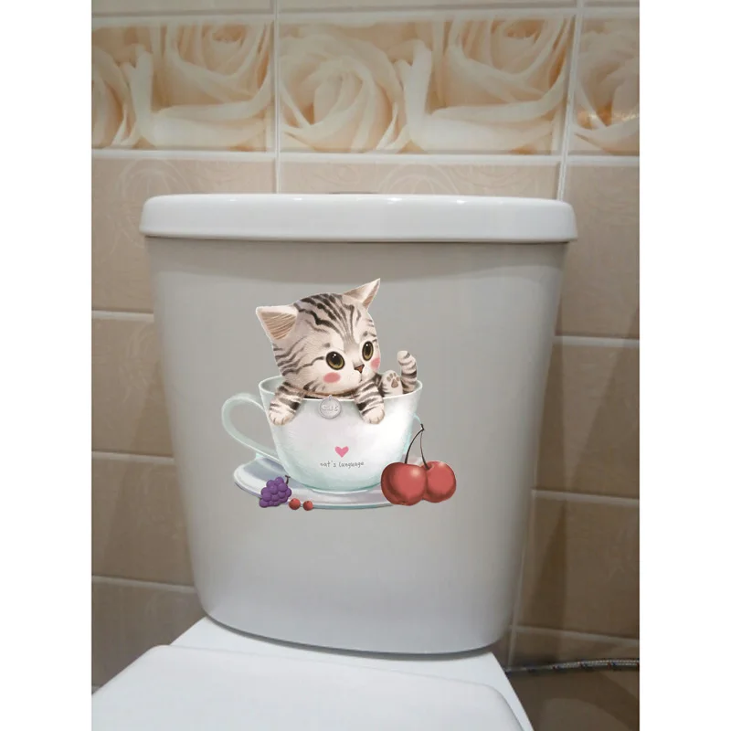 YOJA 23 9*23 8 см кошка в чашке милая Наклейка на стену с животными декор для детской