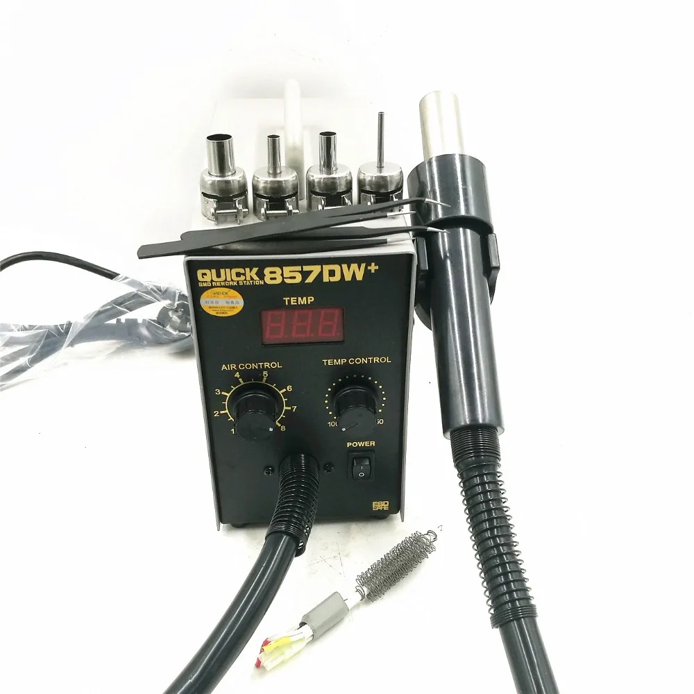 Быстрая 857DW+ Бессвинцовая регулируемая тепловая пушка горячего воздуха с винтовым ветром 580 Вт SMD паяльная станция с 4 воздушными насадками+ нагреватель A1147