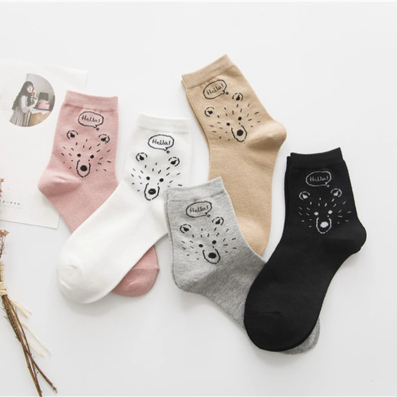 1 пара женские носки для отдыха хлопковые с рисунком головы медведя в духе