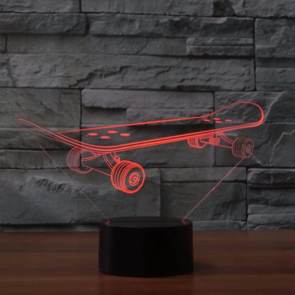 7 цветов Изменение модель со скейтбордом 3D светодиодный Ночной светильник
