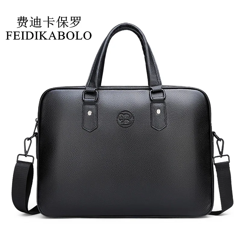 FEIDIKABOLO Genuine Leather Handbags Famous Brand Business Men Briefcase Bag Cow Leather Laptop Bag Fashion Man Bag Shoulder Bag