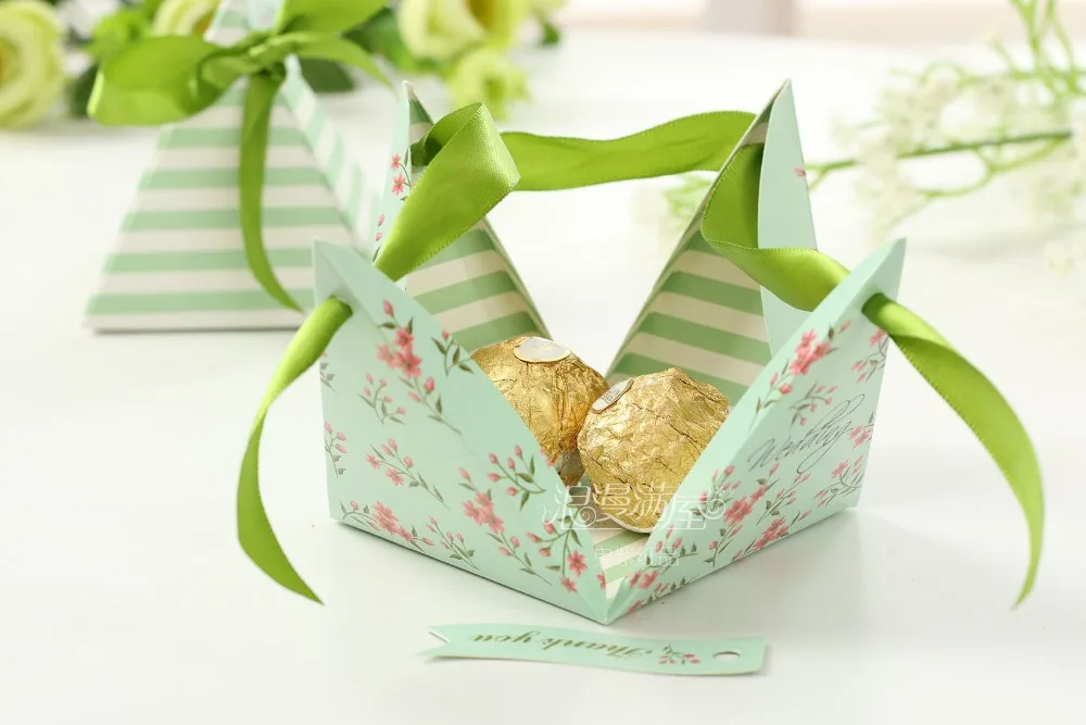 50 шт. треугольная романтическая Красивая Цветочная зеленая конфетная Коробка