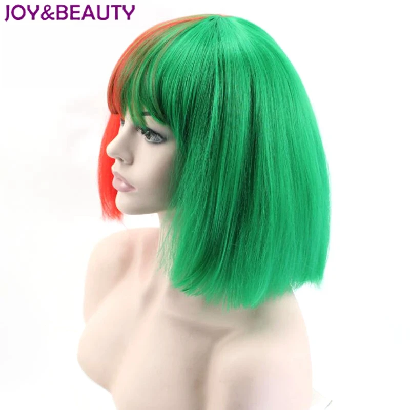 JOY &amp BEAUTY короткие прямые синтетические волосы косплей парик зеленый/красный