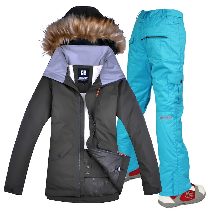

Free shipping Gsou Snow Women skiing suit set winter waterproof windproof womens snowboarding ski jackets and pants