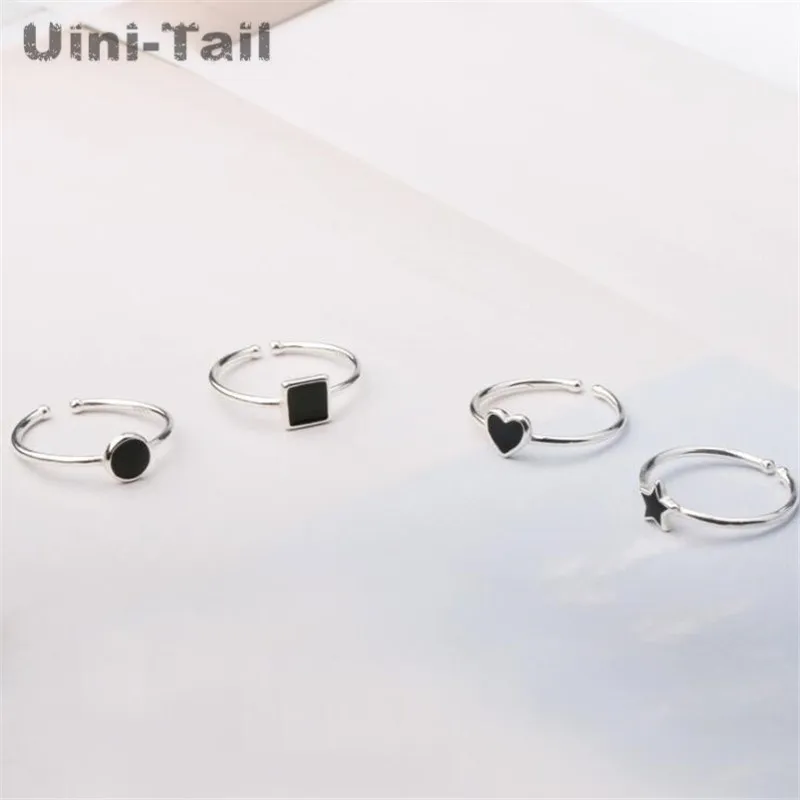 Uini-Tail горячее новое 925 пробы серебристое черное геометрическое Кольцо Личность