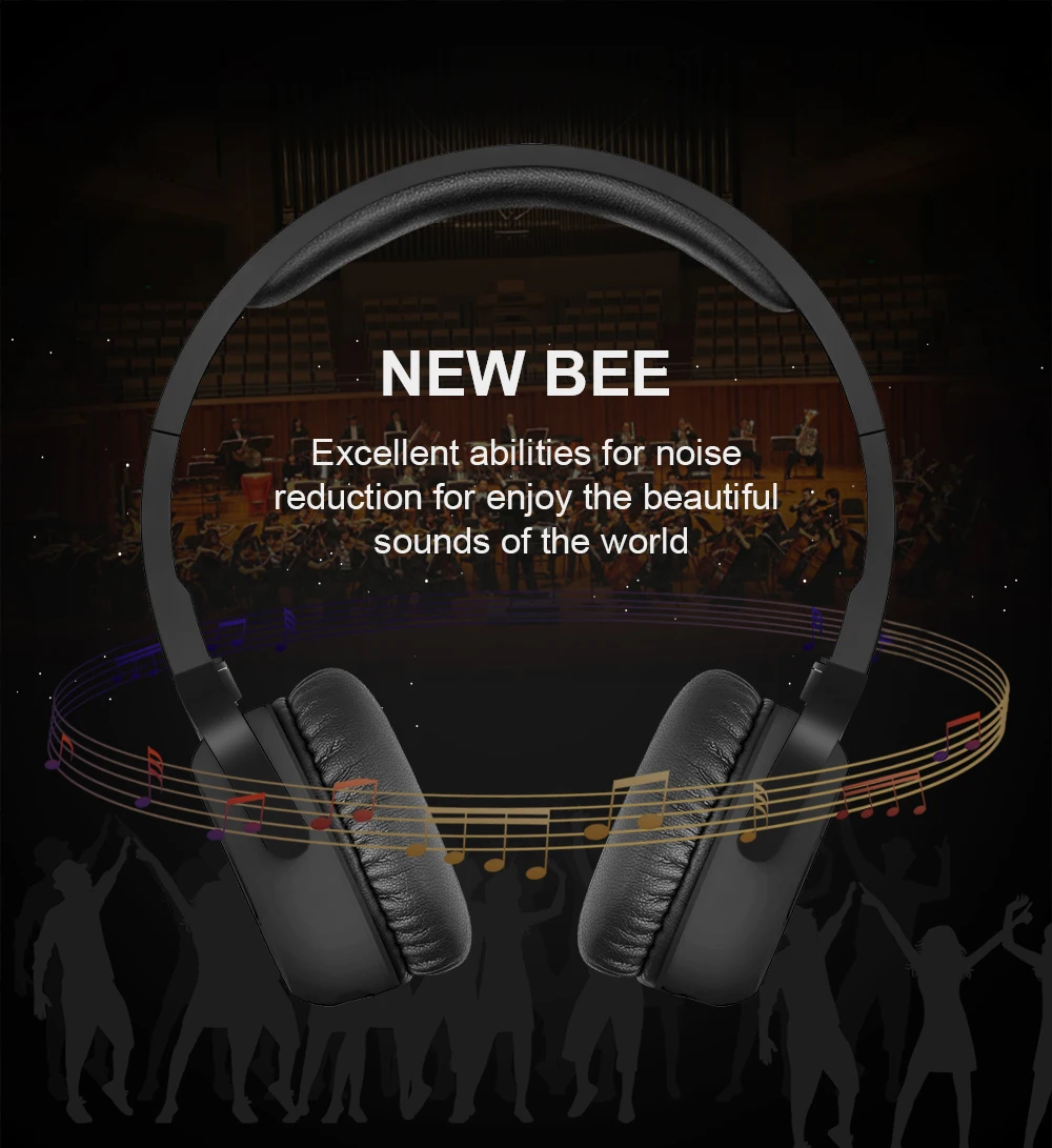 Новые Bee активные шумоподавления ANC HD стерео Складная гарнитура беспроводные Bluetooth наушники с микрофоном для iPhone xiaomi PC tv