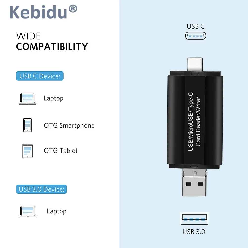 Kebidu USB 2 0 многофункциональный считыватель карт памяти Micro OTG Type C