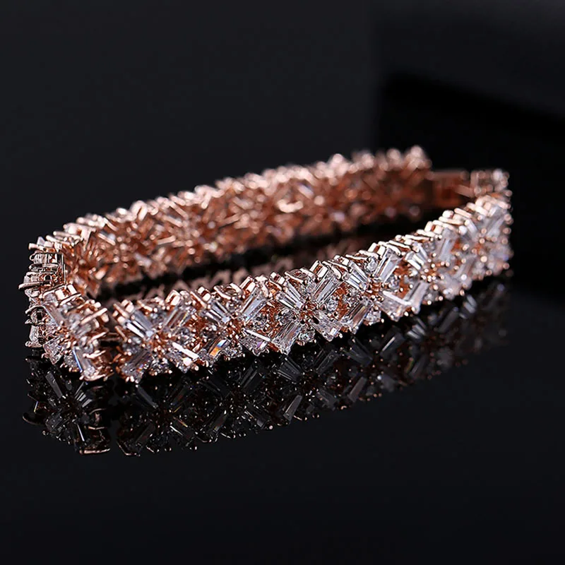 Сверкающие Камни CZ браслеты для женщин кубический цирконий кластер цветок