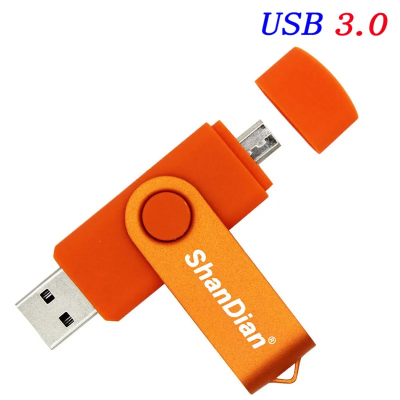SHANDIAN USB 3,0 Смартфон USB флеш-накопитель OTG Флешка 8G/16G/32G/64GB флеш-накопитель U диск - Цвет: Orange