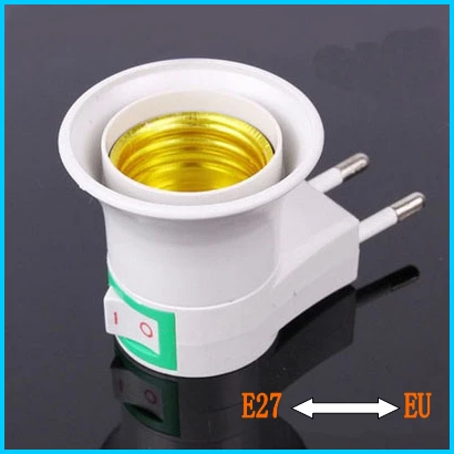 

E27 LED Light Male socket to EU Type Plug Adapter Converter W ON OFF Button 6 шт./лот