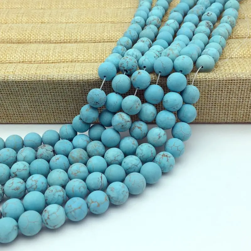 Матовые Круглые бусины из голубого камня Howlite 6 мм 8 10 12 для изготовления ювелирных
