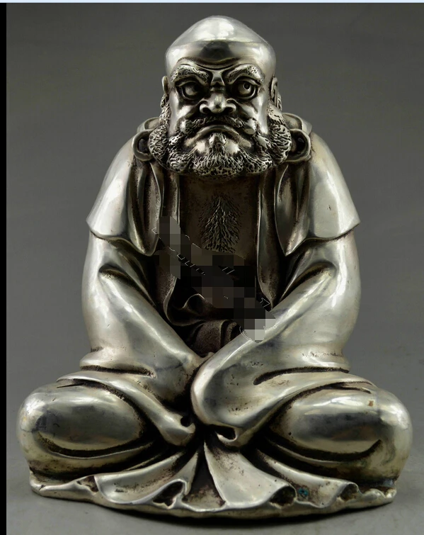 

zhrui6630<<>>Collectible Decorated Handwork Tibet Silver Carved Bodhidharma Buddha Statue