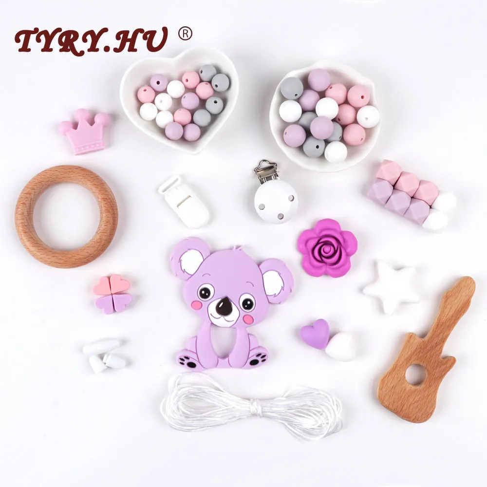 

TYRY.HU Silicone Teether DIY Accessories Set Baby Teething Jewelry Hand Made Pacifier Clip Baby BPA Free Teether Silicone Beads