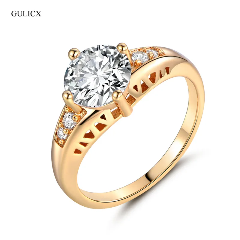 Женское кольцо с фианитом GULICX Золотое большим круглым кристаллом R119 2017|ring